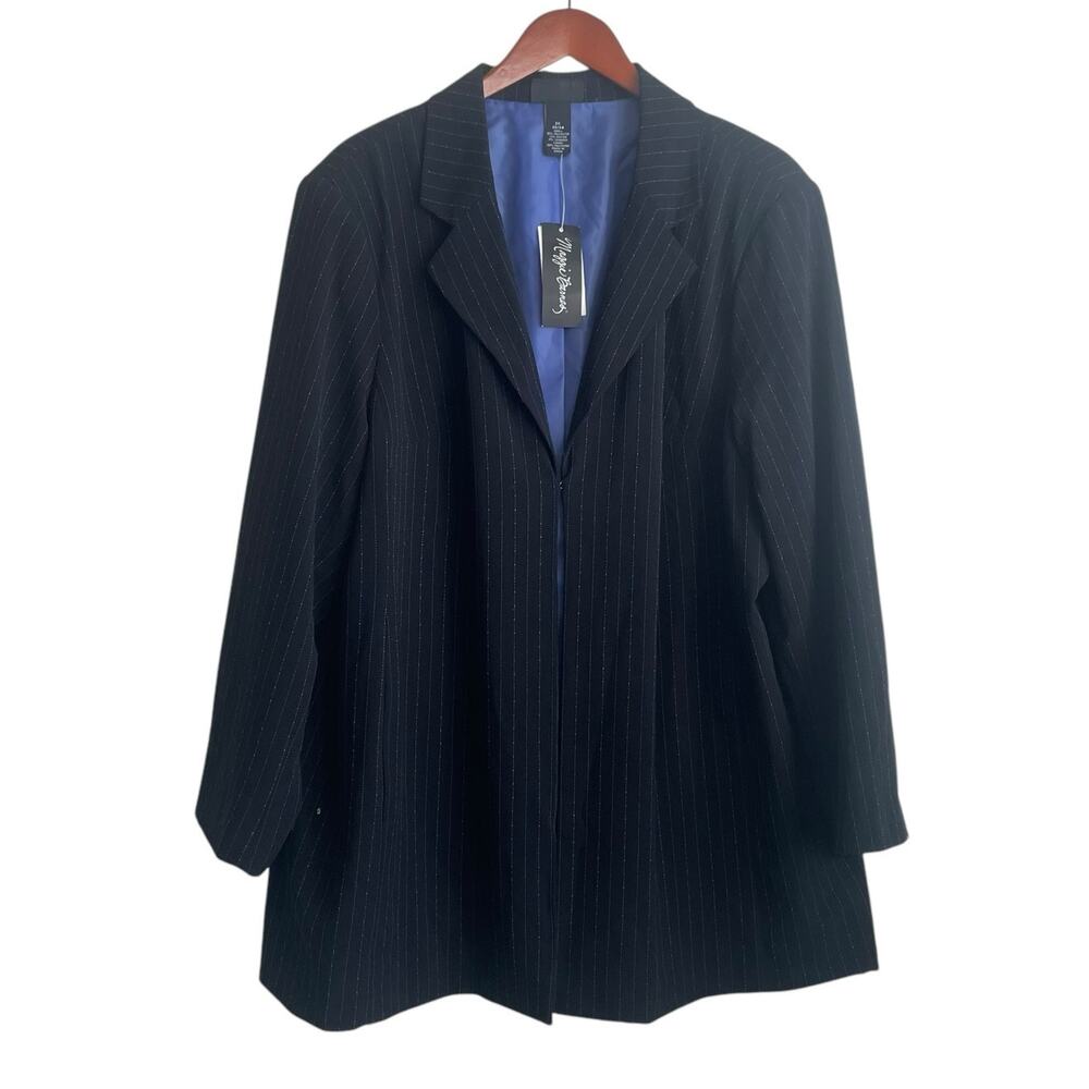 Maggie Barnes‎ Women Jacket 2X Black Pin Striped Long Line Blazer Career Classic